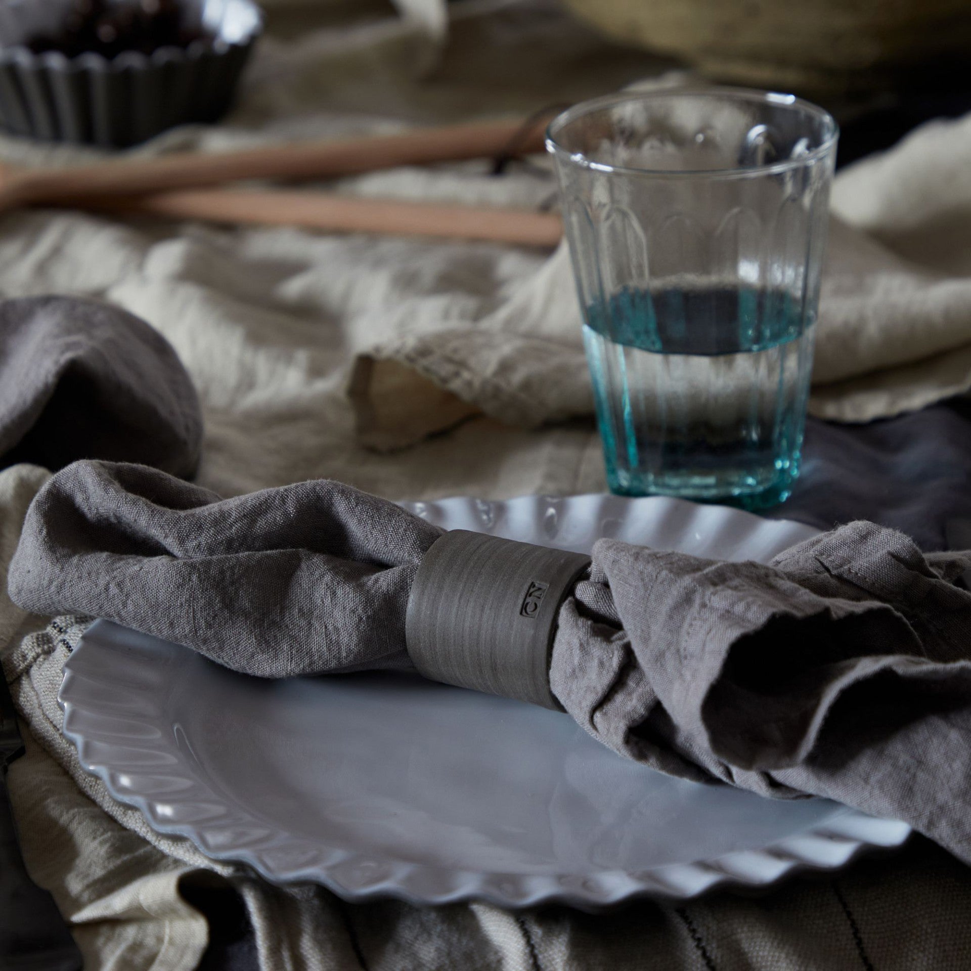 Ceramic Eco Napkin Rings Round - Grey- Set of 4