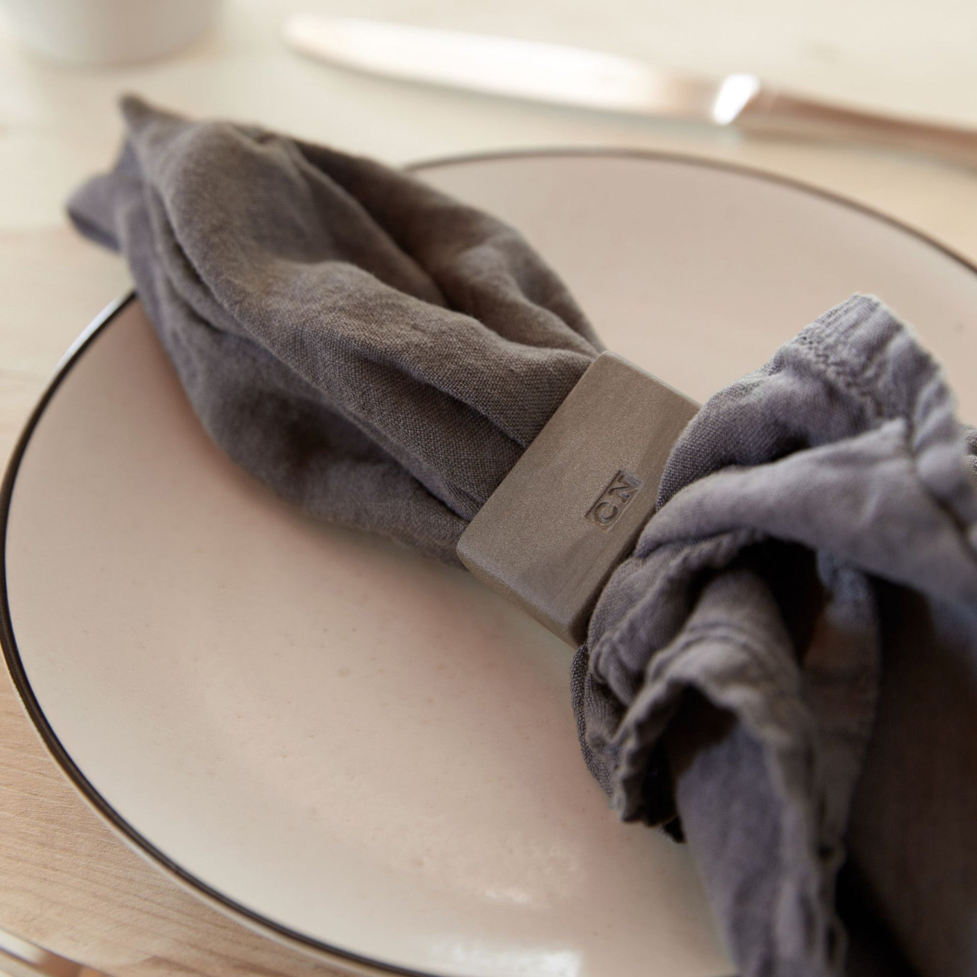 Ceramic Eco Napkin Rings Rectangular - Grey - Set of 4