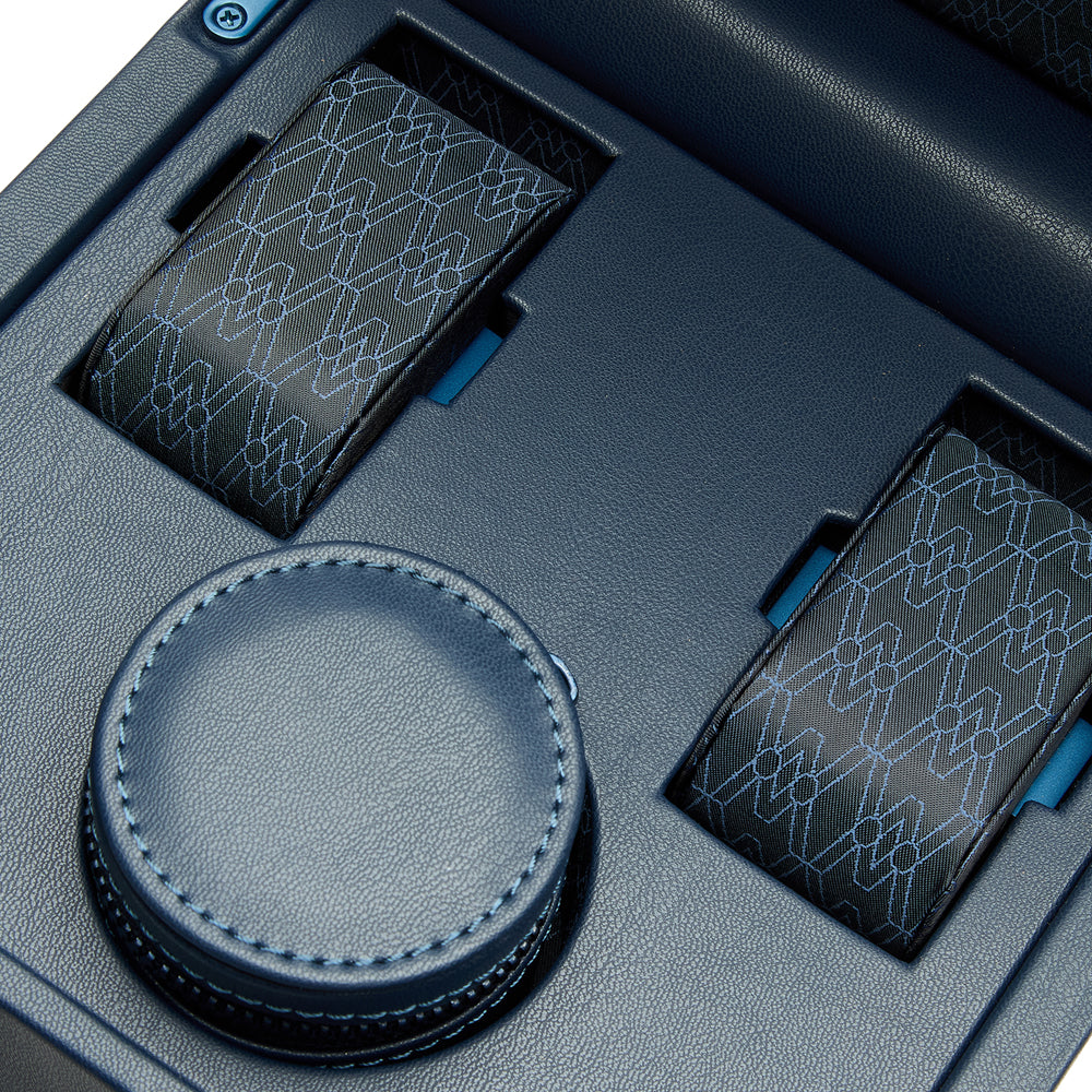 Close-up of a blue watch winder
