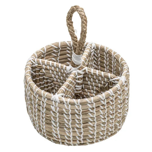 Seagrass Woven White Utensil Holder