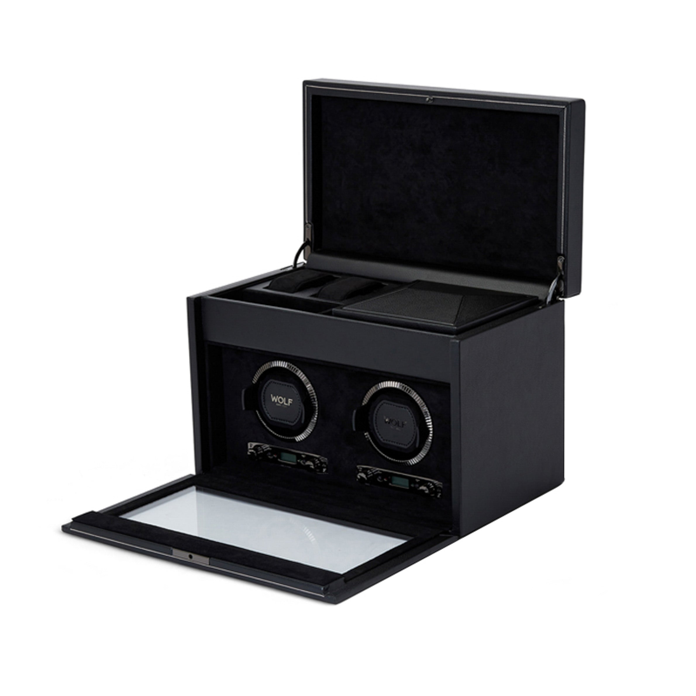 WOLF British Racing Double Watch Winder with Storage