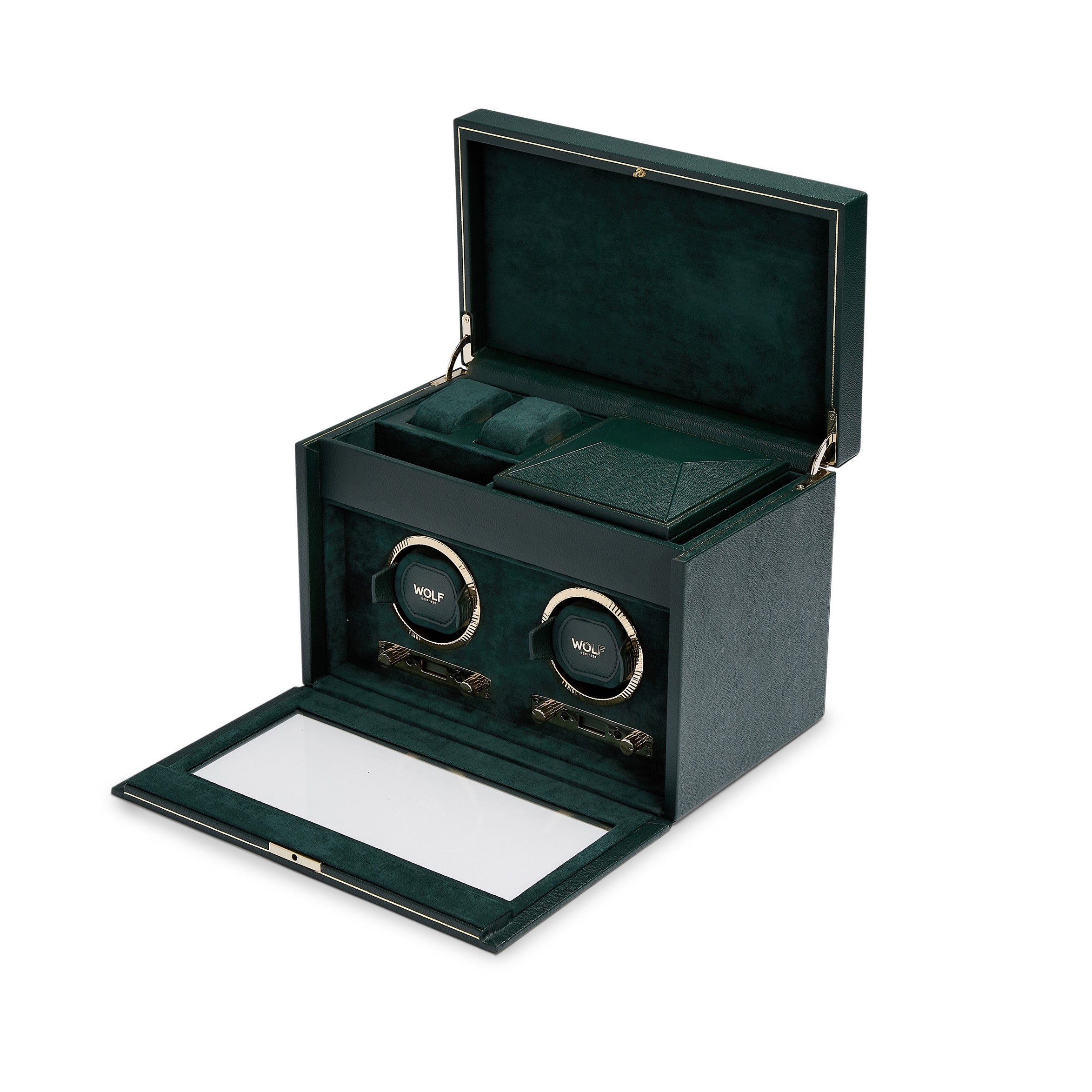 WOLF British Racing Double Watch Winder with Storage