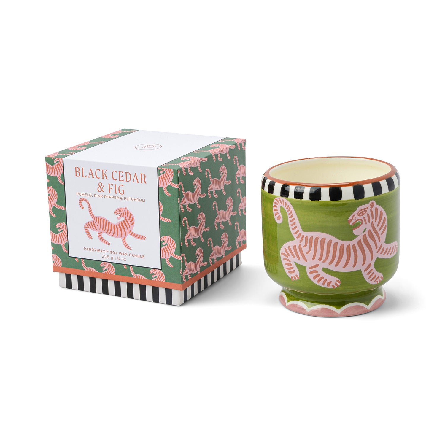Designworks Adopo Tiger Ceramic Candle - Black Cedar & Fig