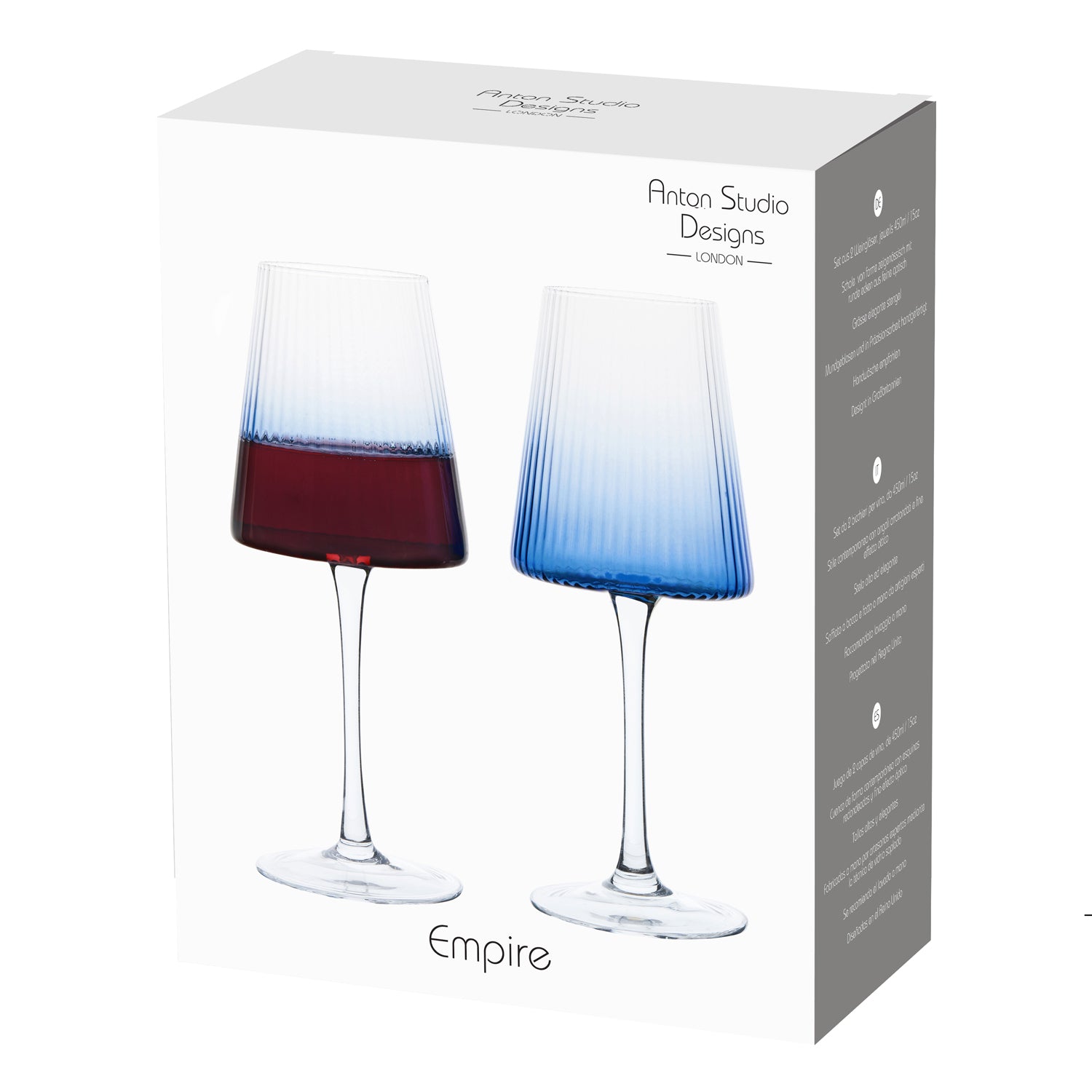 DRH Set of 2 Empire Blue Ribbed Wine Glasses