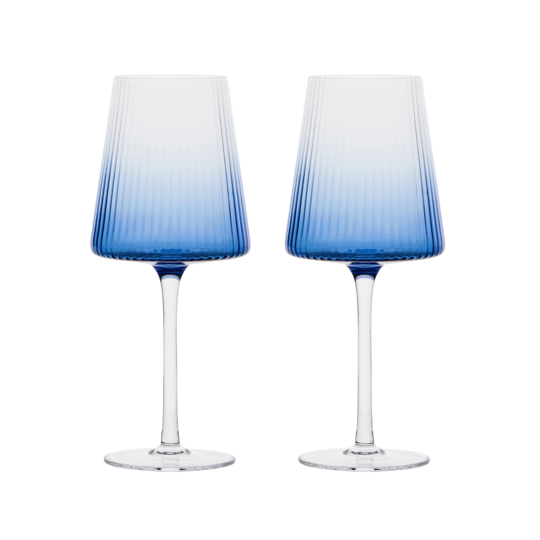 DRH Set of 2 Empire Blue Ribbed Wine Glasses