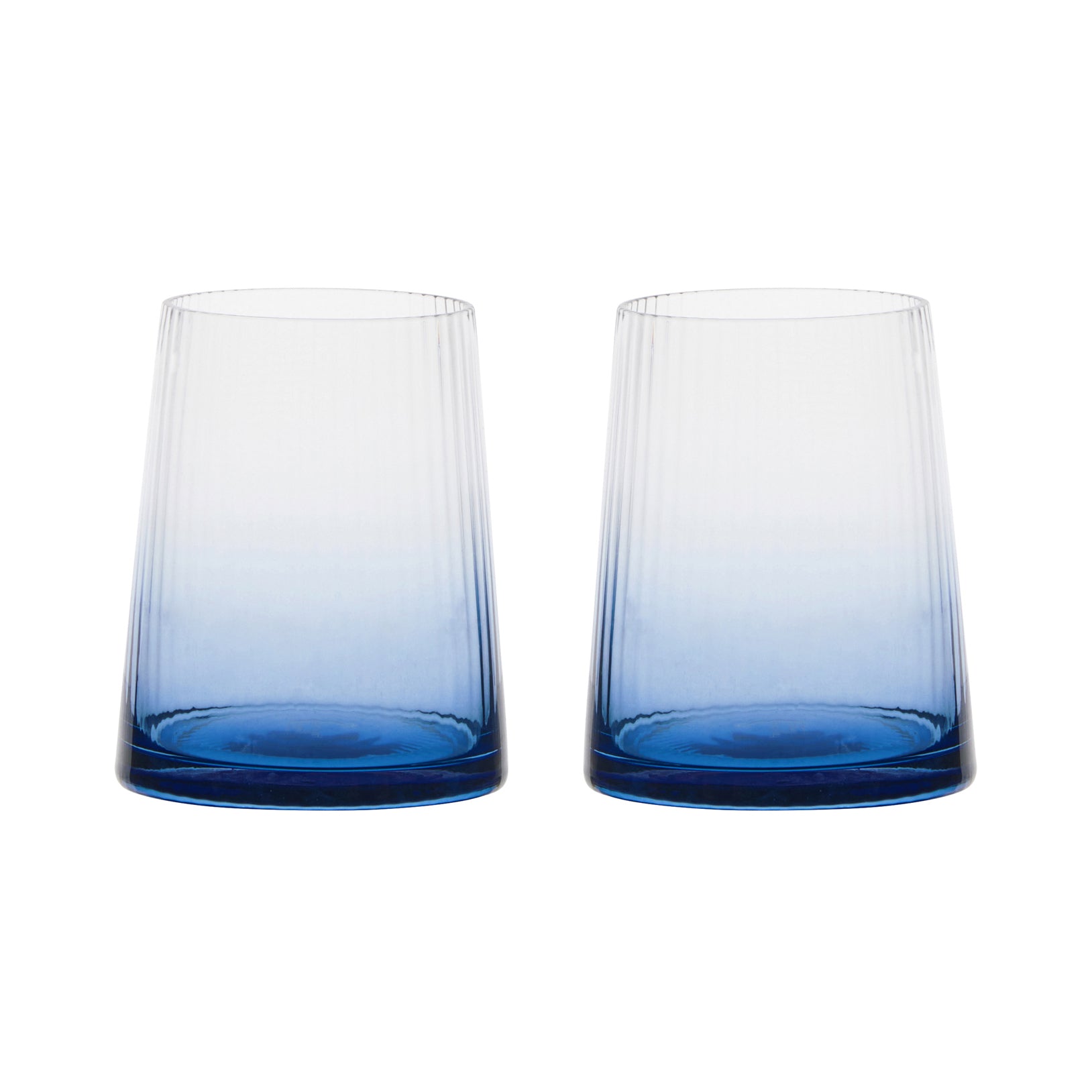DRH Set of 2 Empire Blue Ribbed Glass Tumbler
