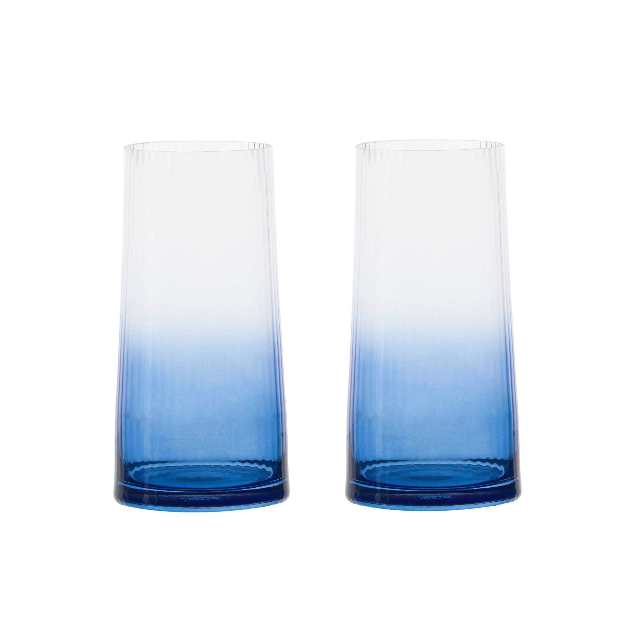 DRH Set of 2 Empire Blue Ribbed Glass Hiball Tumbler