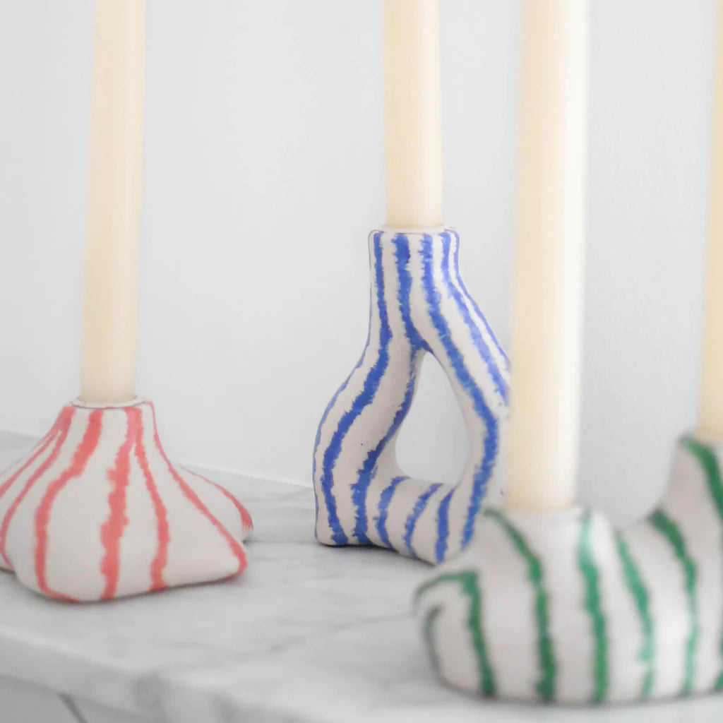 Bahne Candle Holder with Blue Stripes