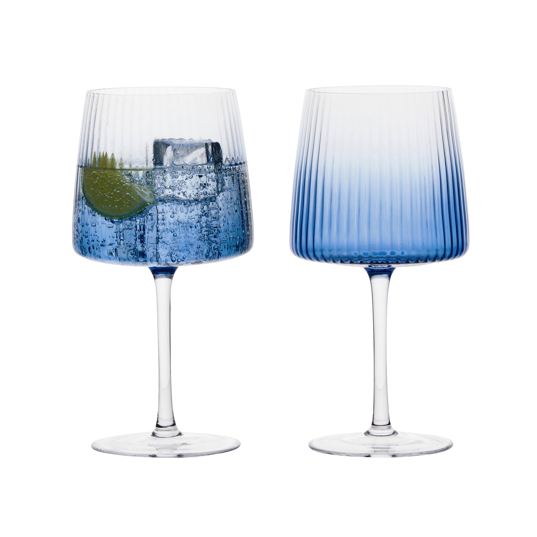 DRH Set of 2 Empire Blue Ribbed Gin Glass