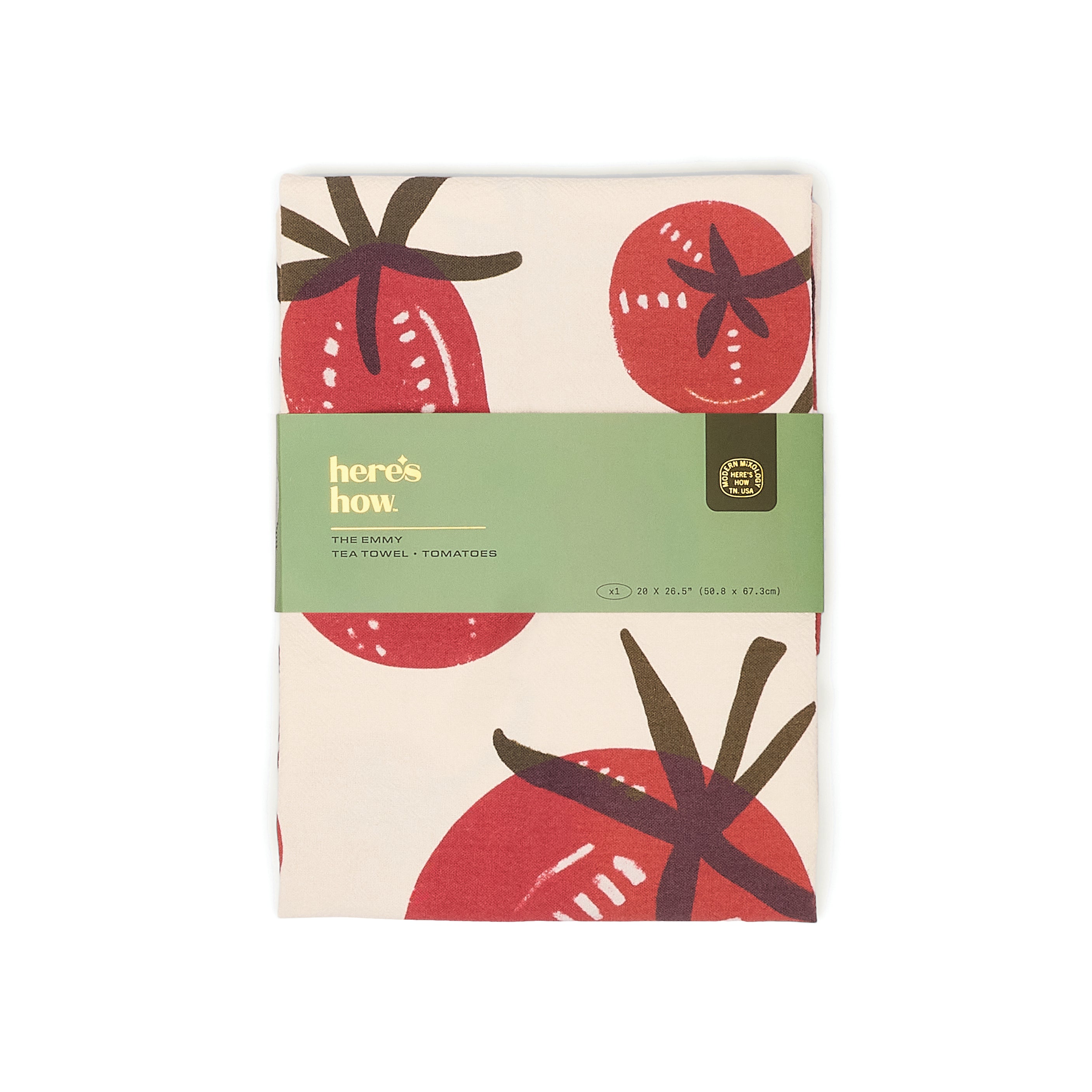 Pack of tea towels with tomato design on a white background