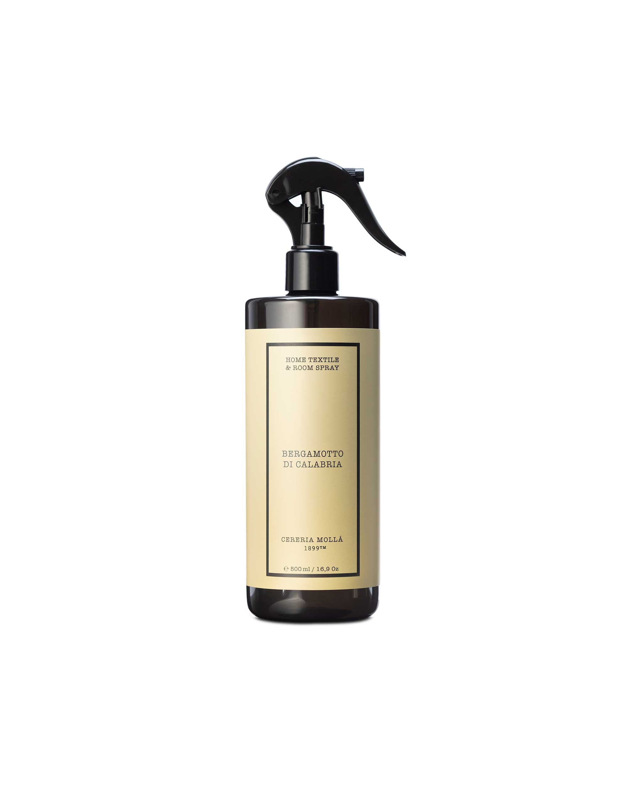 A bottle of Fiumilino 'Fragranze di Calabria' Mineral Water Spray with a beige label and a black trigger spray cap, shown on a plain white background.
