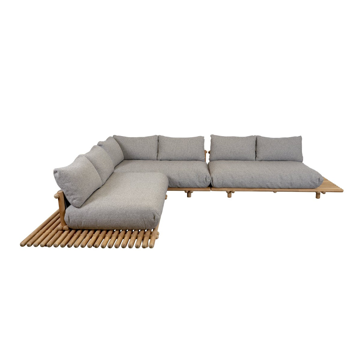 Outdoor sofa with teak wooden stick base