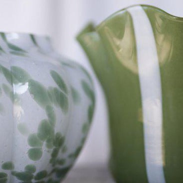 Wikholm Mella Round Vase in Green/White