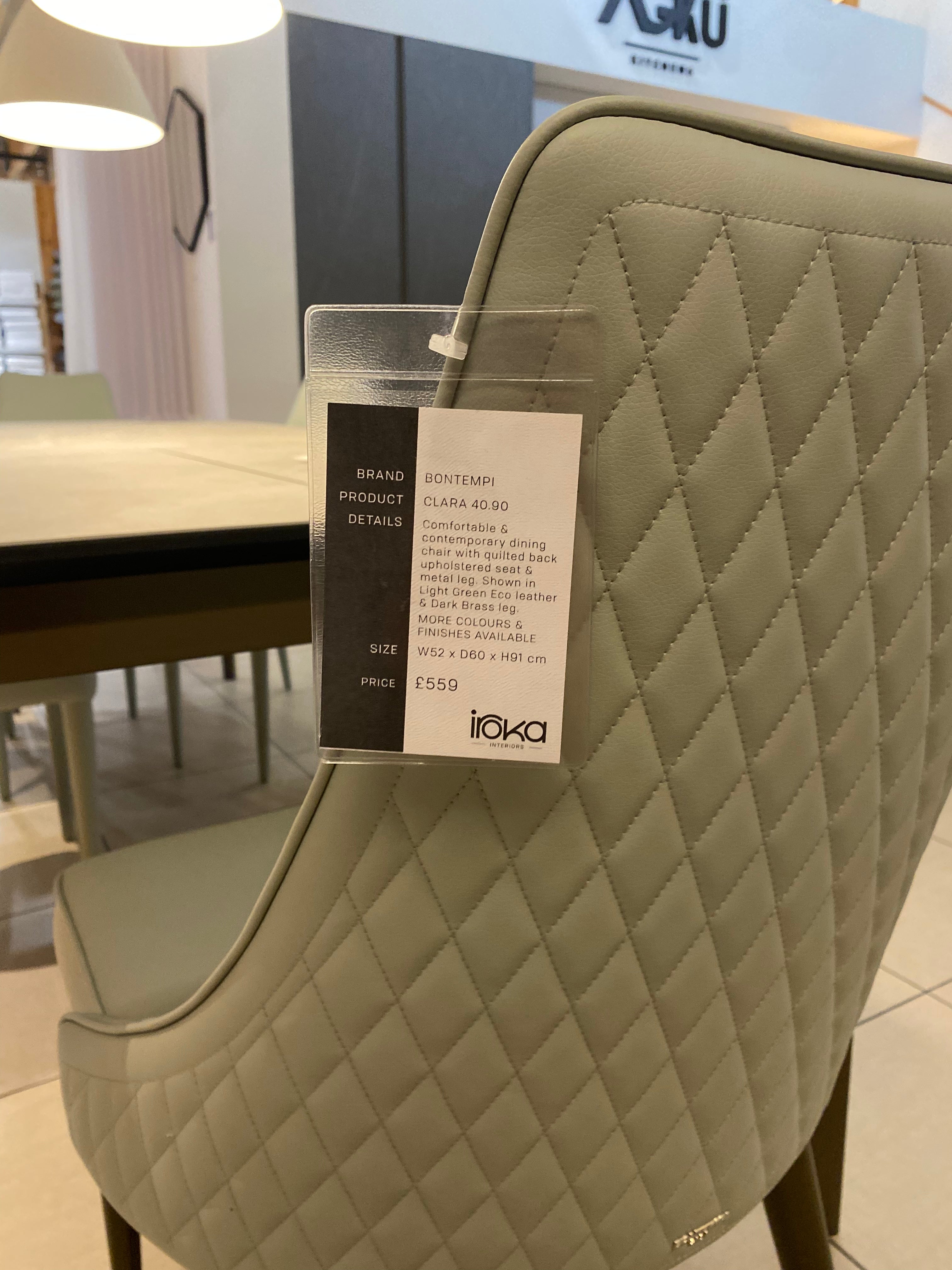 Ex Display Bontempi Clara Light Green Quilted Chair Set of 2