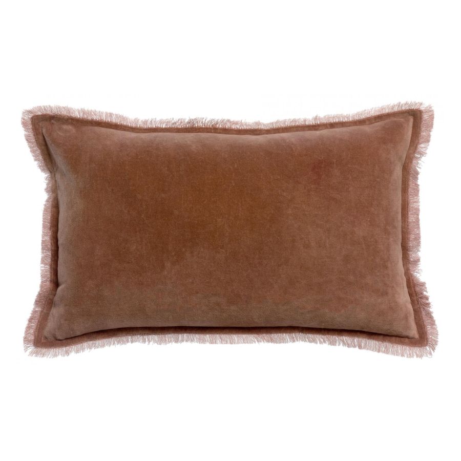 Rose pink velvet cushion with frill edging