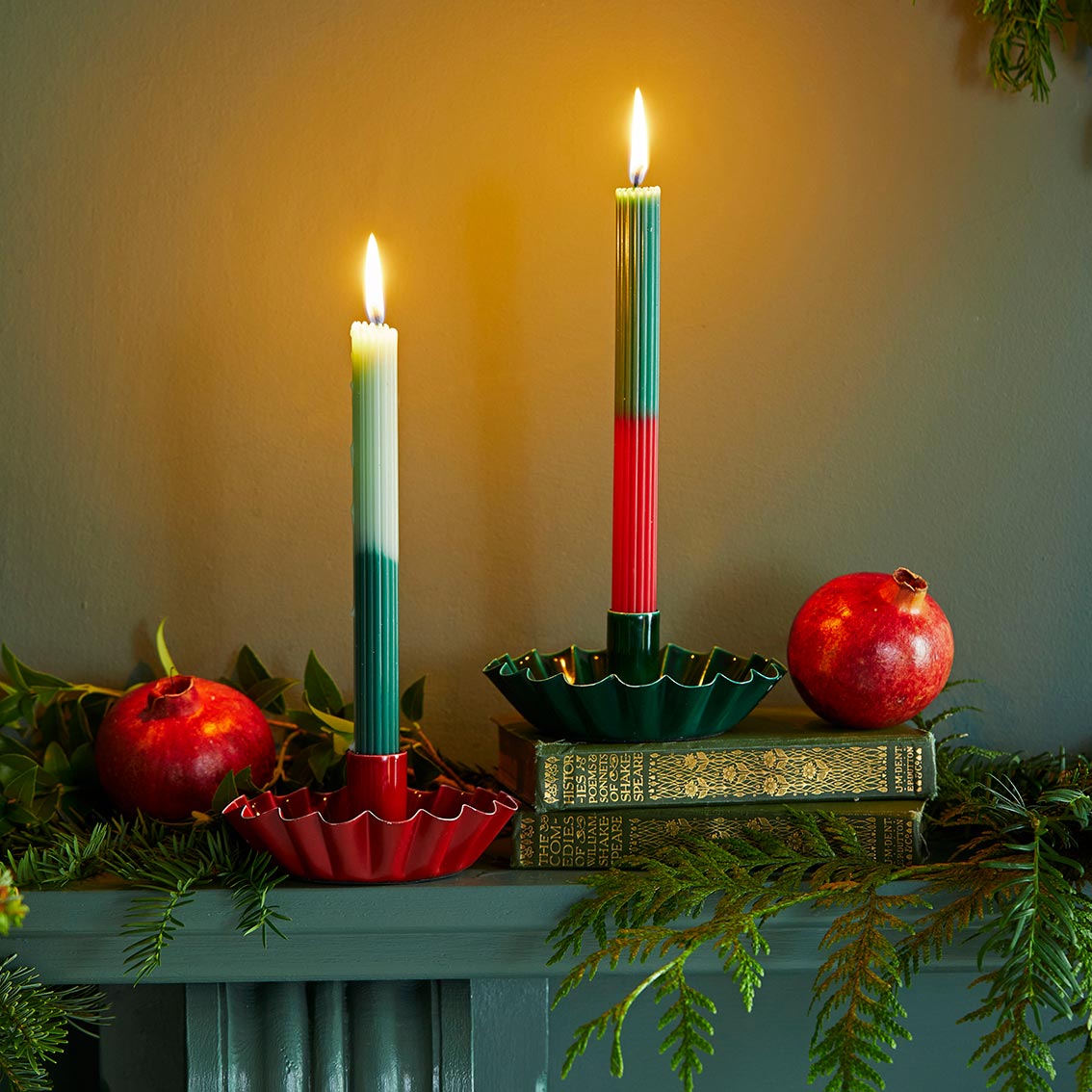 Red & Green Ombre Dinner Candles