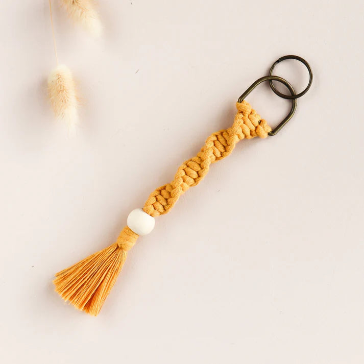 Stitch Happy Spiral Keyring Macrame Kit - Mustard