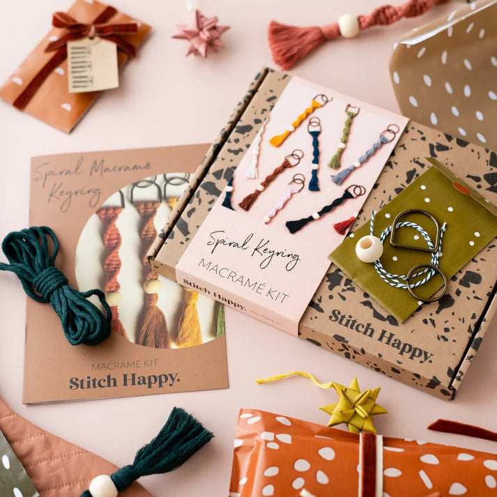 Stitch Happy Spiral Keyring Macrame Kit - Mustard