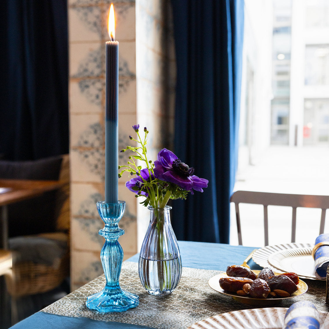Marble 2 Tone Ombre Blue Dinner Candles