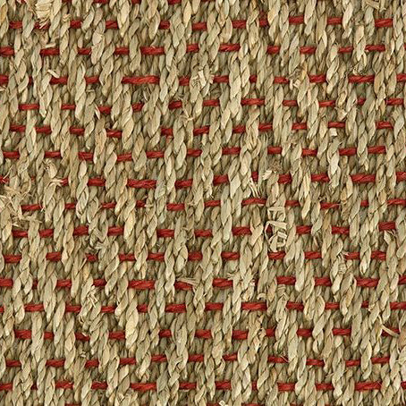 Seagrass Original Herringbone carpet swatch featuring natural fibres interwoven with striking red weft accents – a bold yet earthy flooring choice for contemporary interiors.
