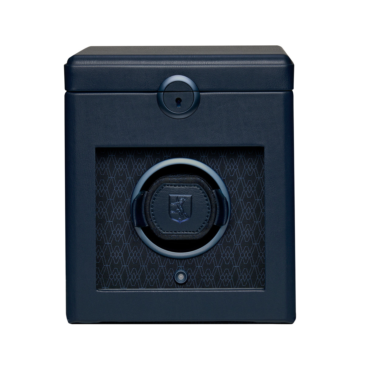 Black watch winder with geometric pattern on a white background
