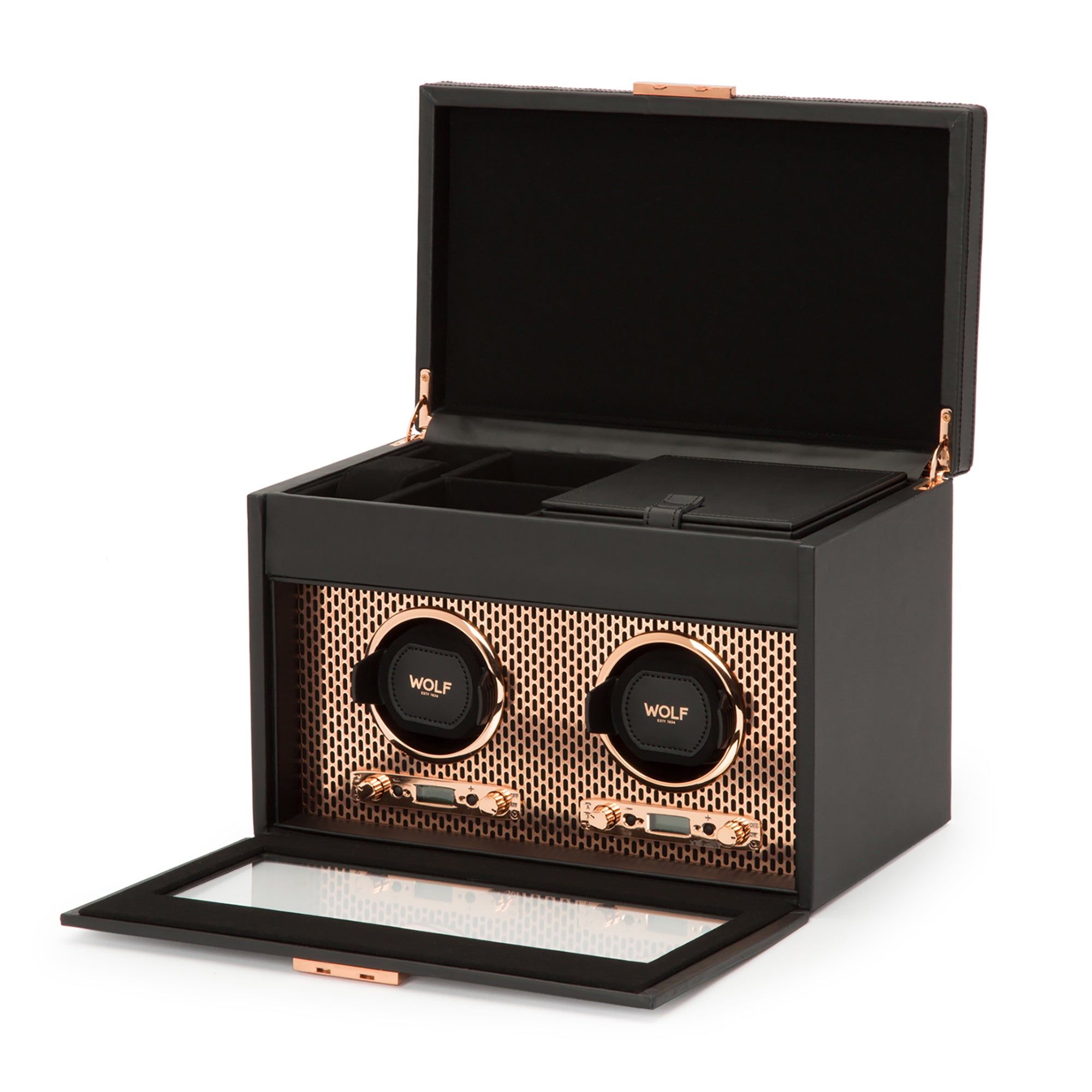 WOLF Axis Double Watch Winder with Storage