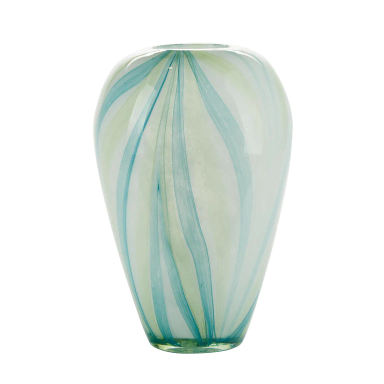 Bahne Tall Varied Stripe Vase in Green and Turquoise