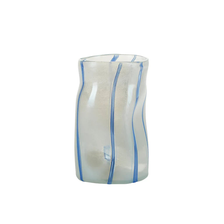 Bahne Glass Vase with White and Blue Stripes