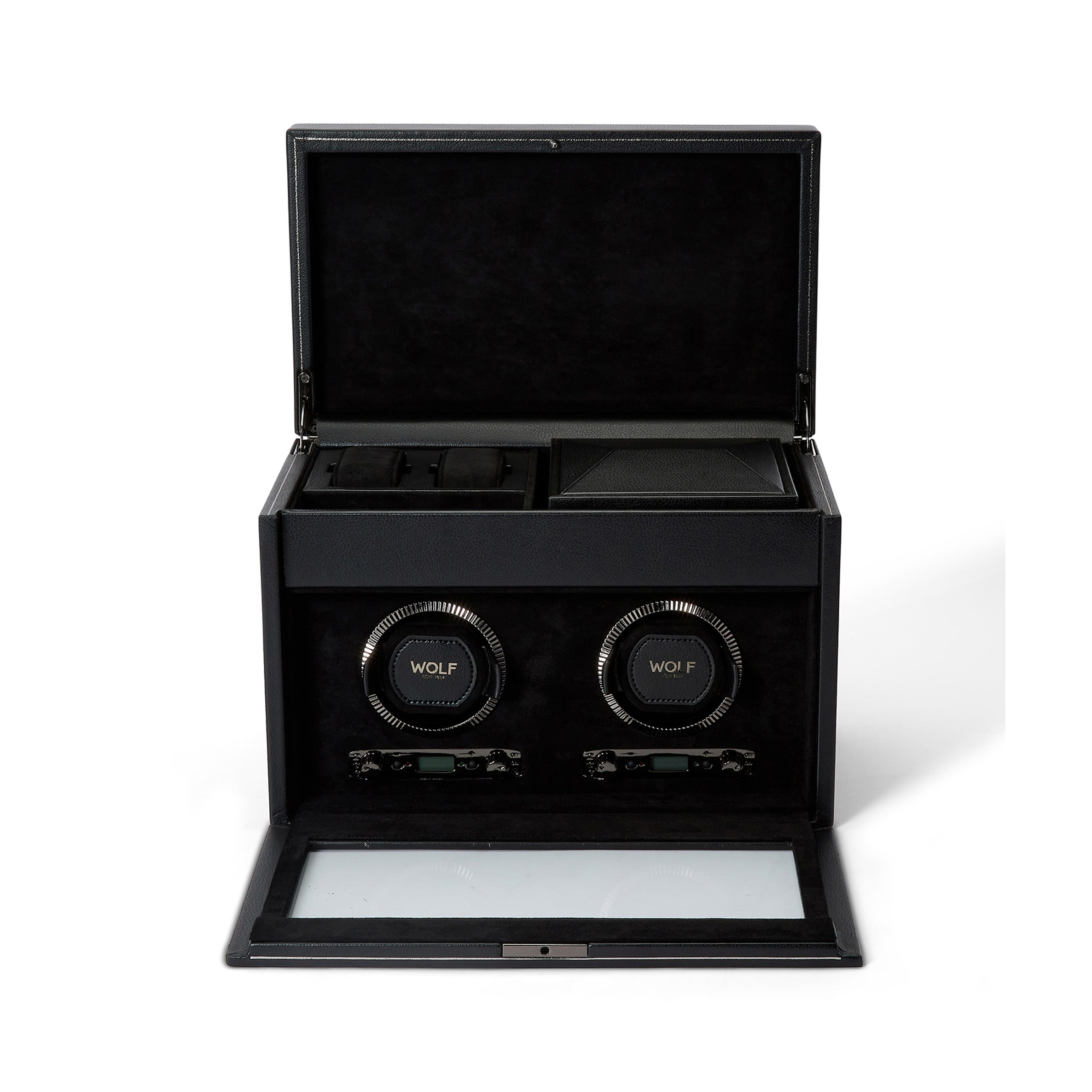 WOLF British Racing Double Watch Winder with Storage