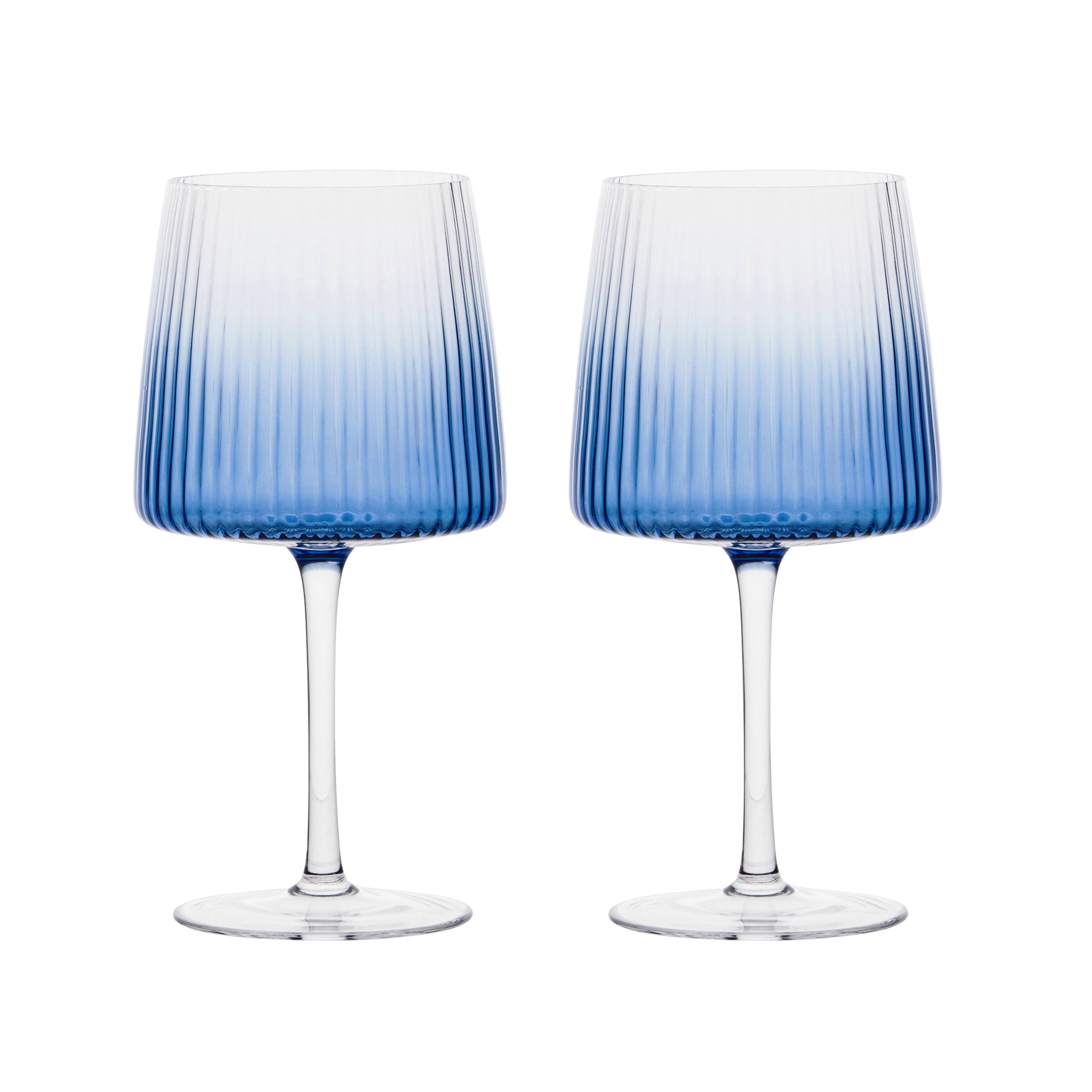 DRH Set of 2 Empire Blue Ribbed Gin Glass