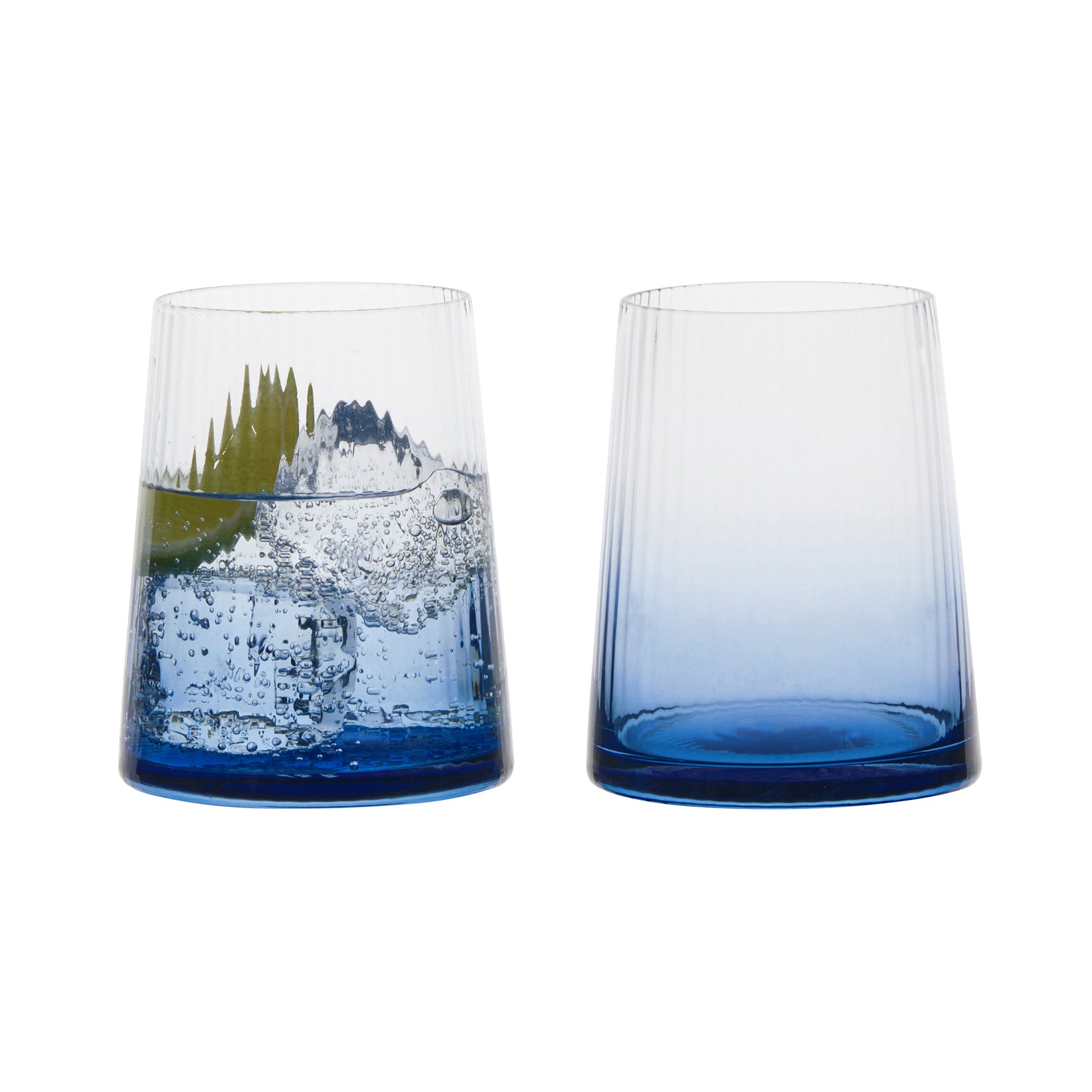 DRH Set of 2 Empire Blue Ribbed Glass Tumbler
