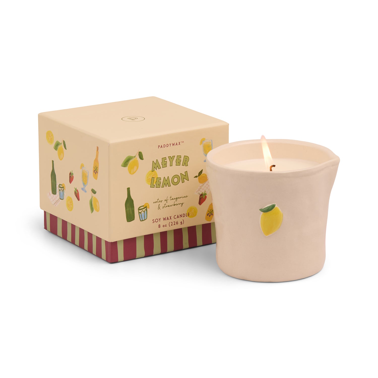 Meyer Lemon candle with decorative box on a white background