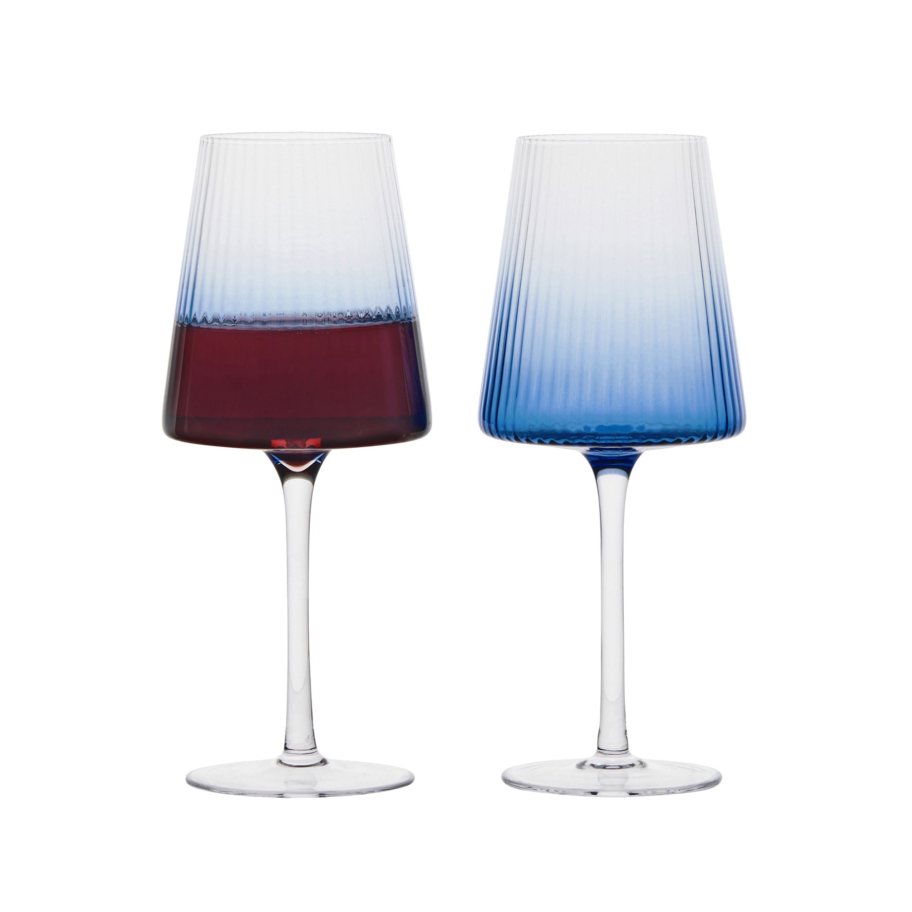 DRH Set of 2 Empire Blue Ribbed Wine Glasses