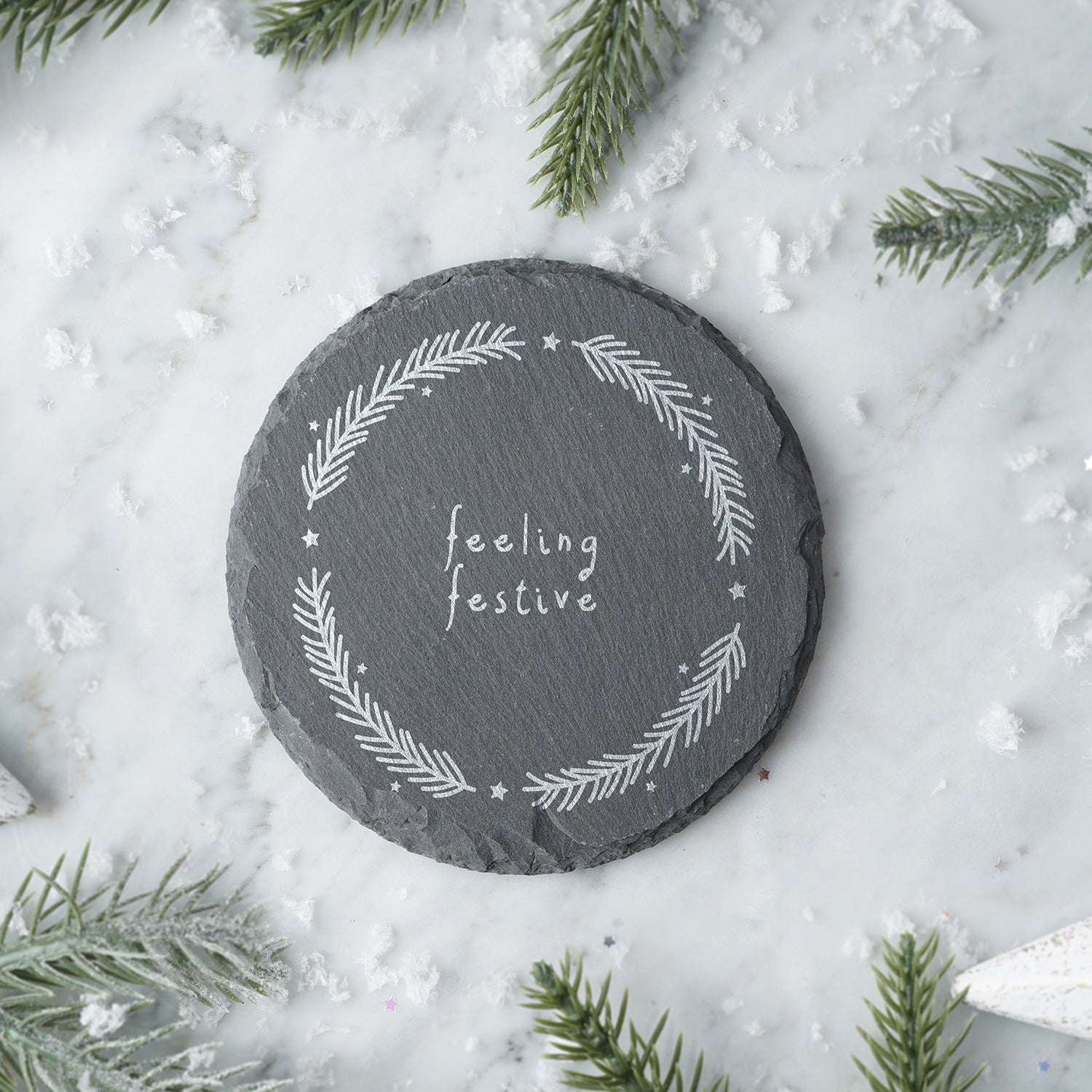 CGB Giftware Feeling Festive Round Slate Coaster