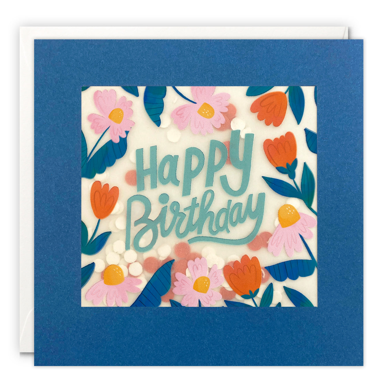 Blue And Orange Flowers Birthday Shakies Card